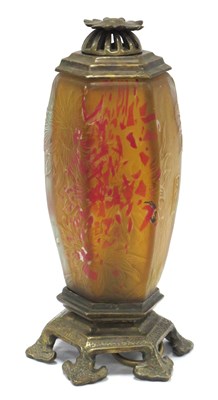 Lot 1019 - A Gallé Glass Night Light, the hexagonal body...