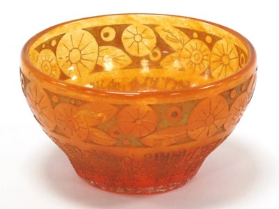 Lot 1008 - A Daum Nancy Orange Glass Bowl, the upper band...