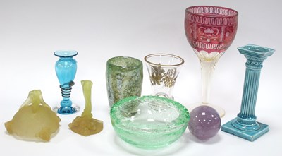Lot 1016 - A Large Ruby Flashed Goblet, blue glass vase,...