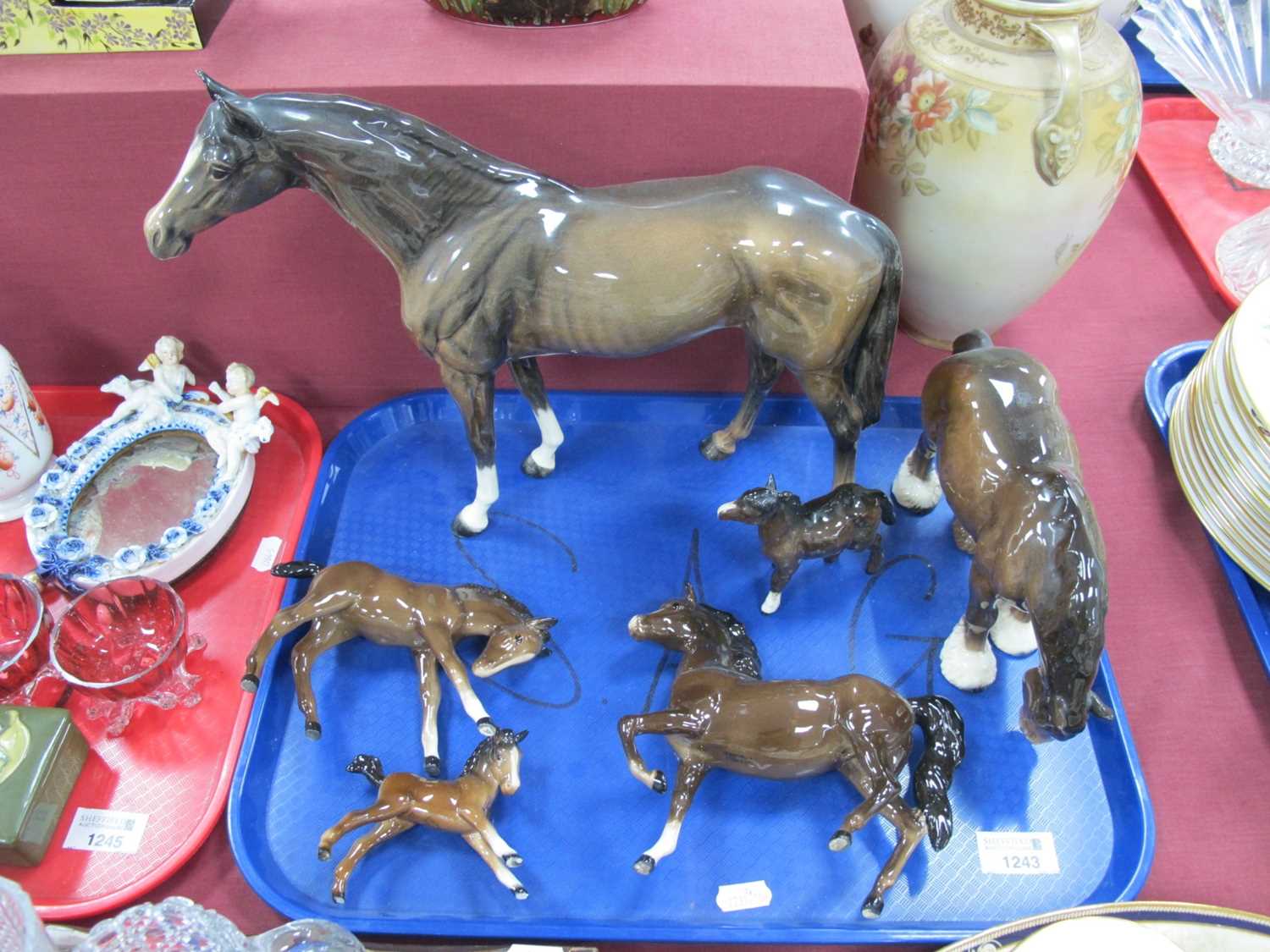 Lot 1039 - Five Beswick Pottery Horses, the tallest (with...