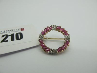 Lot 210 - A Modern Ruby and Diamond Set Circlet Brooch,...