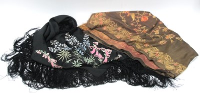 Lot 1379 - An Early XX Century Black Silk Piano Shawl,...