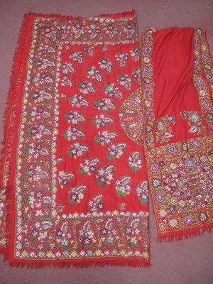 Lot 1381 - An Early XX Century Red Wool Shawl, profusely...