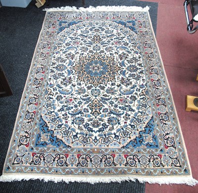 Lot 1386 - A Persian Nain Rug, the central medallion with...