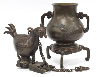 Lot 1132 - A Japanese Bronze Two Handled Vase, the sides...