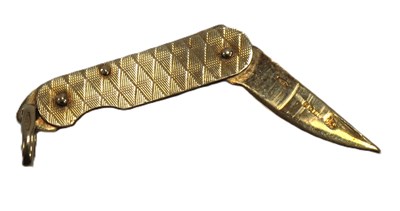 Lot 1303 - A 9ct Gold Miniature Single Blade Penknife,...
