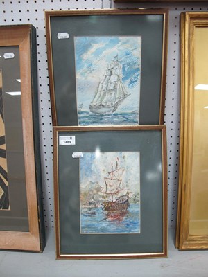 Lot 1489 - N. Beaching - two water colours of ships...