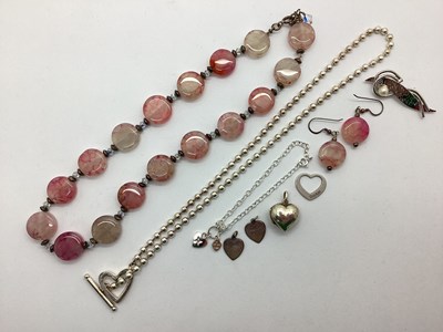 Lot 180 - A Beaded Heart / T-Bar Necklace, together with...