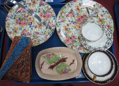 Lot 1214 - Chintz Cake Plates, Bretby angular vase,...