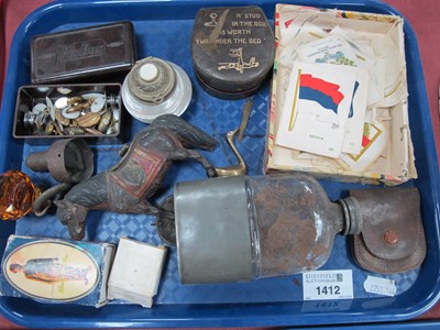 Lot 1412 - B.D.V Silks, shell jar, studs, hip flask, etc:-...