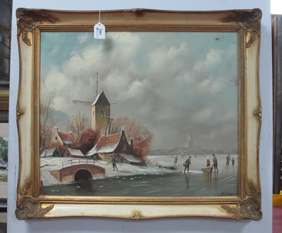 Lot 1503 - Velthoysen? Dutch Winter Scene with figures on...