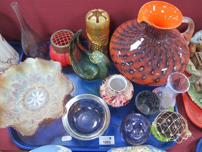 Lot 1223 - Carnival Glass Dish and Vases, orange and blue...