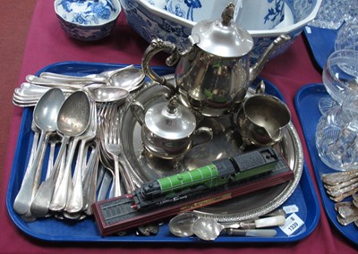 Lot 1339 - Plated Tea Service, plated tray, cutlery, etc:-...