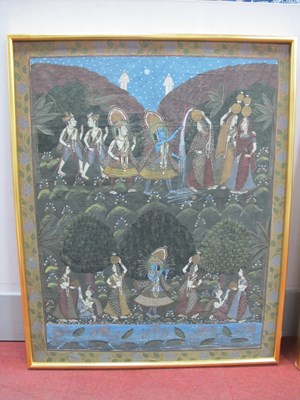 Lot 1469 - Indian Garden Scene with Water Carriers, Gods,...