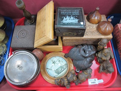 Lot 1402 - Carved Indian Wooden Boxes, masks, resin monks,...