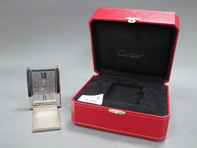 Lot 1177 - A Cartier Stainless Steel Bedside Clock, of...