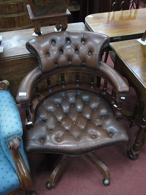 Lot 1544 - A XX Century Brown Leather Swivel Office Chair,...