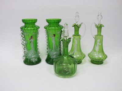 Lot 1014 - A Pair of Mary Gregory Style Green Glass...