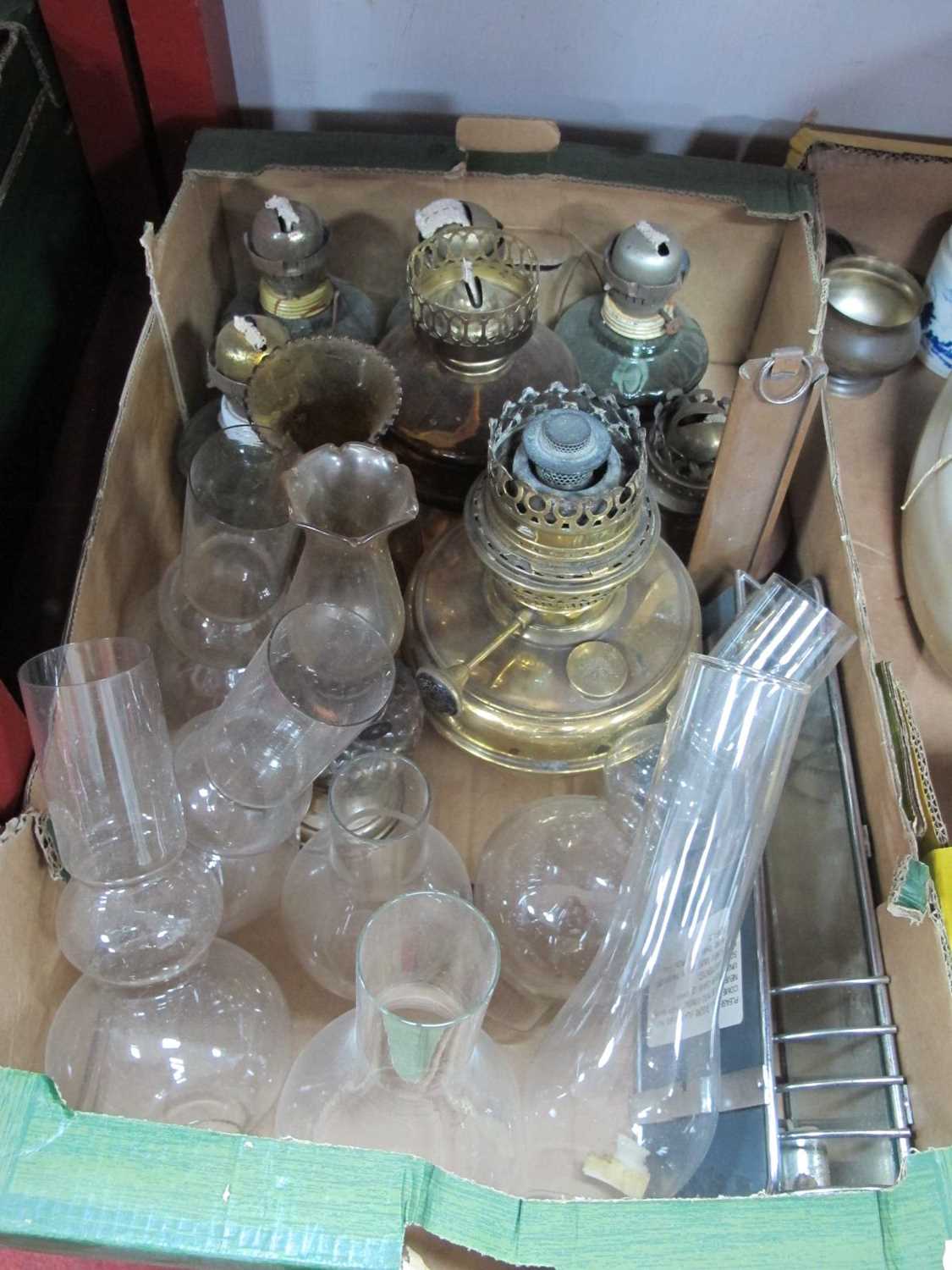 Lot 1073 - Glass Oil Lamps, glass funnels, etc:- One Box