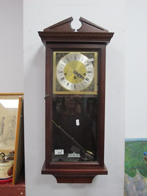 Lot 1059 - Mahogany Cased Wall Clock, top with a broken...