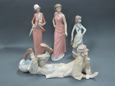 Lot 1095 - A Lladro Figure 'Resting Down', 37cm long; two...