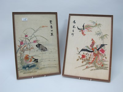 Lot 1174 - Oriental; A Pair of Needlework Pictures on...