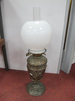 Lot 1453 - XIX Century Bronzed Cast Iron Oil Lamp, with a...