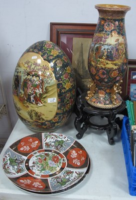 Lot 1172 - Oriental - Chinese pottery egg, on stand...