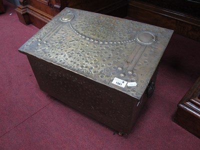 Lot 1561 - Arts & Crafts Beated Brass Covered Coal Box...