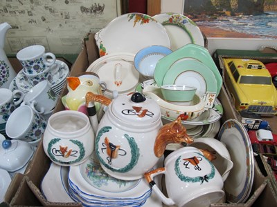 Lot 1013 - Three Piece Fox Hunting Themed Tea Service,...