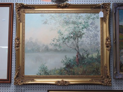 Lot 1537 - R. L'Aveque, Childrden Under Tree by Lake, oil...