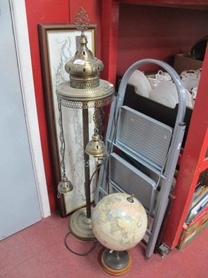 Lot 1034 - Standard Lantern Lamp; Terrestrial globe,...