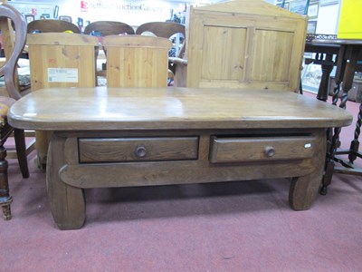 Lot 1496 - Heavy Oak Coffee Table, with curved ends to...