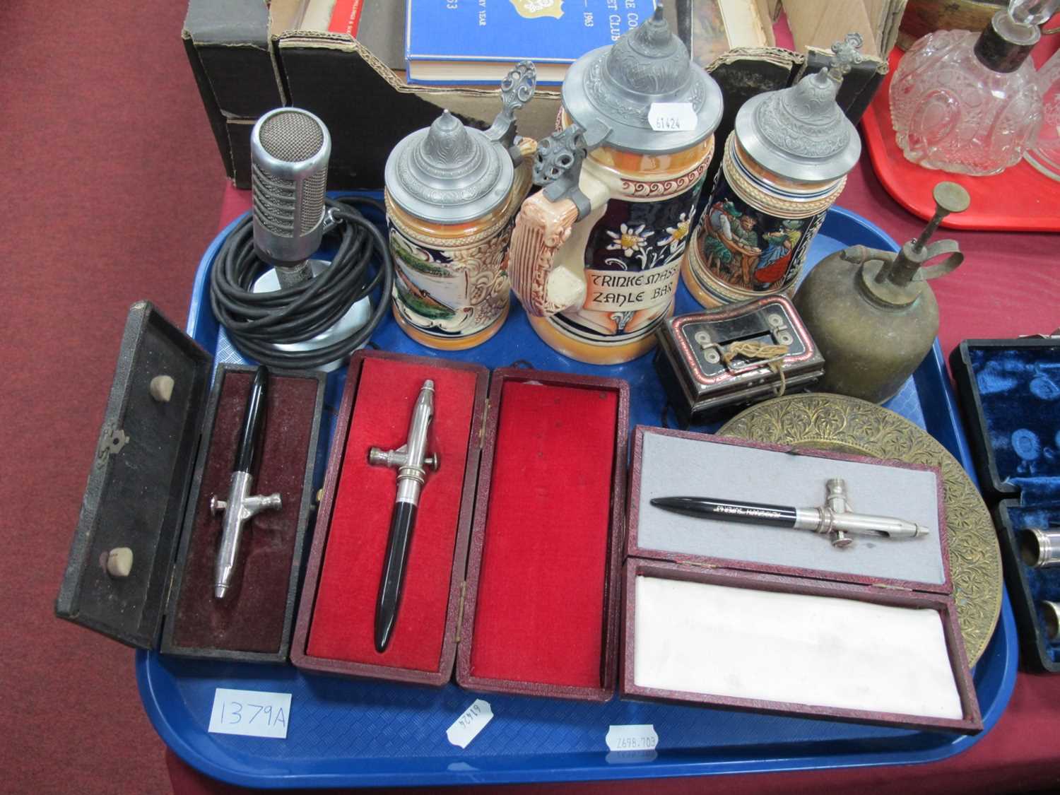 Lot 1379 - Desk Microphone, steins, aerograph airbrushes...