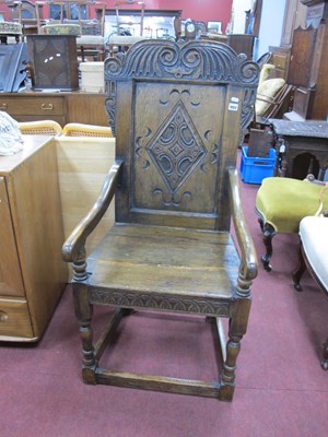 Lot 1663 - XVII Century Style Oak Wainsott Chair, with a...