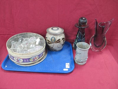 Lot 1208 - A tin of decanter stoppers, studio pottery jar...