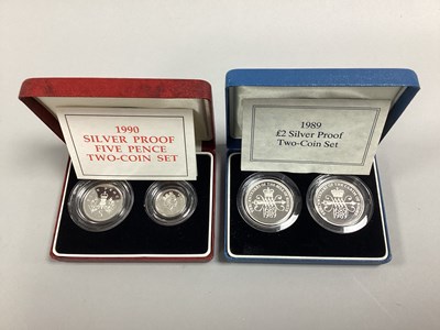 Lot 377 - Royal Mint 1989 £2 Silver Proof Two-Coin Set,...