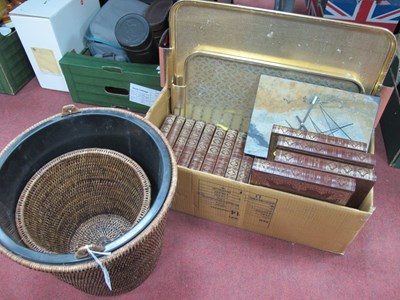 Lot 1192 - Woodmet Trays (x 2), slate clock, wicker paper...