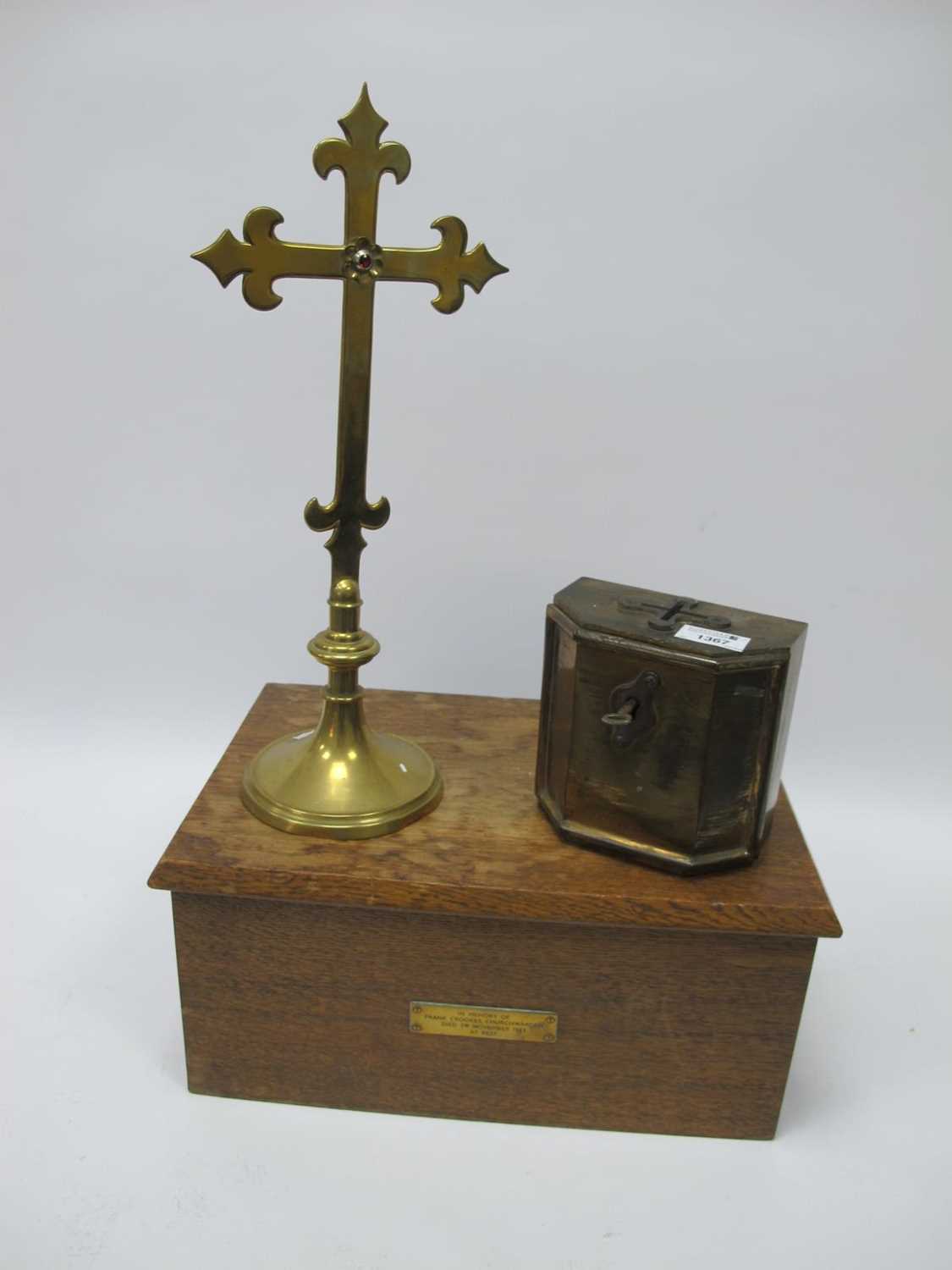 Lot 1367 - Brass Gothic Wall Mounted Collection Box,...