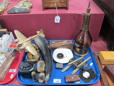 Lot 1405 - Desk Top Brass Aeroplane, base made of a shell,...