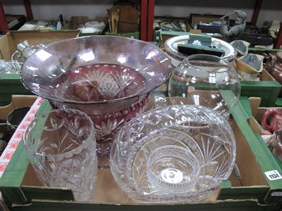 Lot 1134 - A Large Cranberry Cut Glass Bowl, on pedestal...