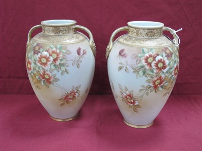 Lot 1240 - A Pair of Noritake Twin-Handled Vases, painted...