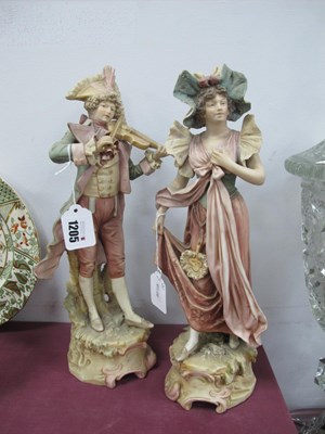 Lot 1205 - Pair of XVII Century Royal Dux figures, in...