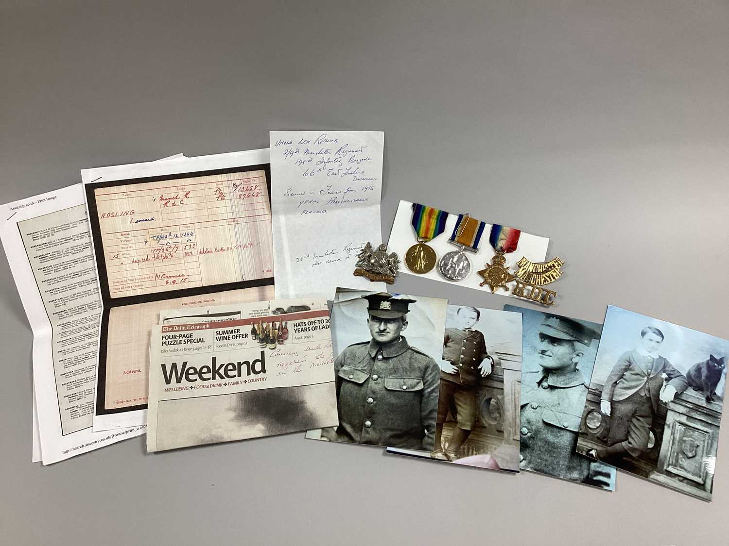 Lot 854 - WWI Manchester Regiment items relating to the...