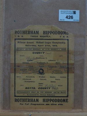 Lot 426 - 1912 Rotherham County v. Notts County Single...