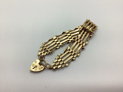 Lot 216 - A 9ct Gold Gate Link Bracelet of Panel Design,...