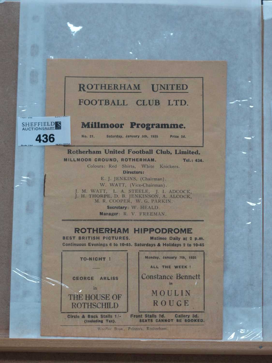 Lot 436 - 1934-5 Rotherham United v. Mansfield Town...