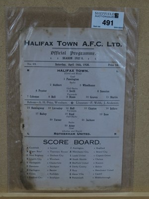 Lot 491 - 1927-8 Halifax Town v. Rotherham United Single...