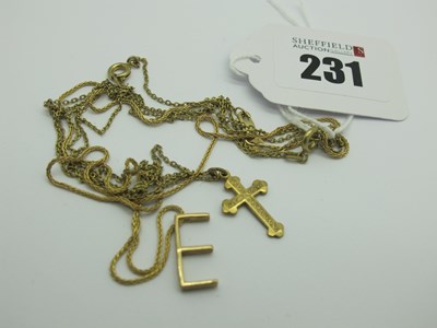 Lot 231 - A 9ct Gold Fine Chain, suspending initial 'E'...