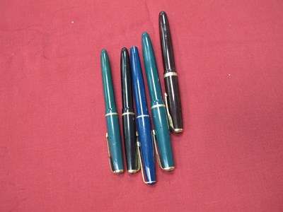 Lot 1333 - Parker pens all with 14k gold nibs. (5)